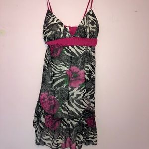 Zebra, floral, pink formal dress